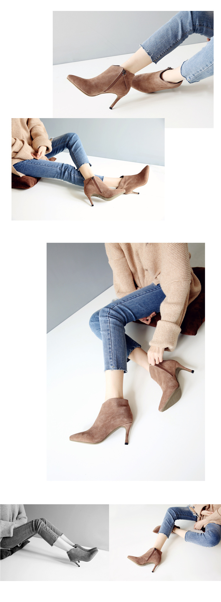 韩版2016秋冬季尖头女靴子粗跟真皮短靴侧拉链牛筋底马丁靴高