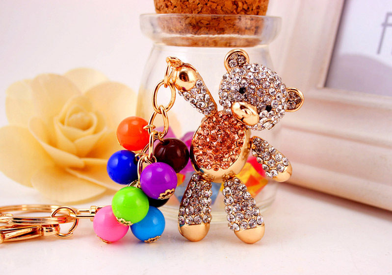 49g Weight Travel Occasion Alloy, Metal Material Doll Pattern Unisex Gender Pink, Purple, Red, Blue, Peach Color Korean  Creative Cute Diamond Cartoon Bear Car Keychain 16