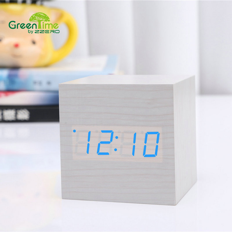 創意禮品聲控靜音多功能led木頭鍾 智能家居台式鬧鍾座鍾廠家批發