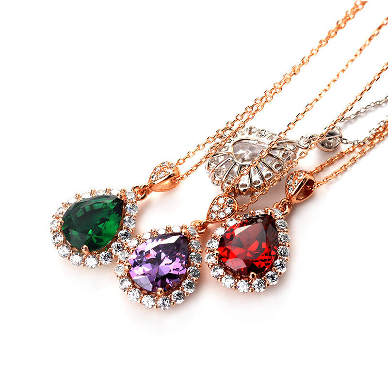 New Fashion Retro Item Water Drop Pendant Zircon Necklace Jewelry Wholesale display picture 5