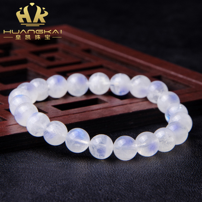 天然月光石 冰种蓝月光石手链 单圈手串蓝光水晶饰品珠宝厂家批发