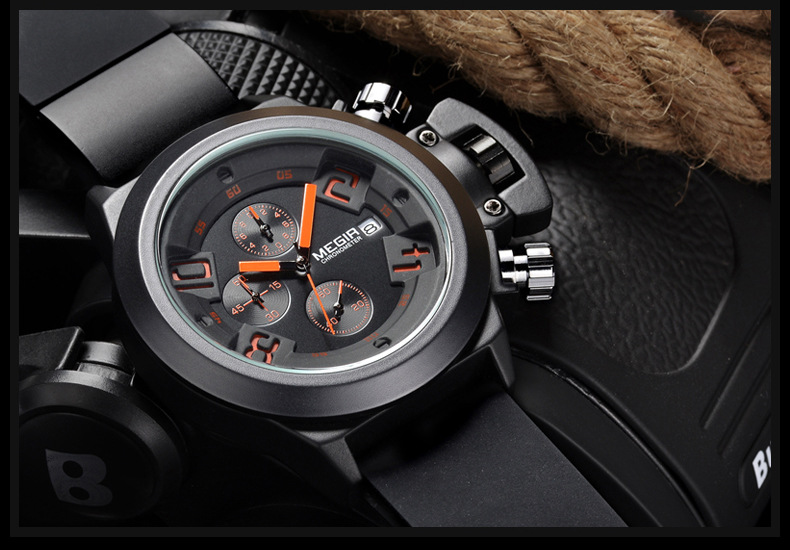 Nyt bedst sælgende ur Megal MEGIR multifunktionelt herreur Sports Silikone Tape Vandtæt kalender Quartz Watch 2002_voghion.com