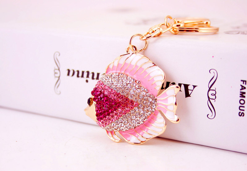 39g Weight Alloy, Metal Material Fish Pattern Unisex Gender Pink, Purple, Blue, Yellow Color Creative Diamond Cartoon Color Tropical Fish Keychain 2