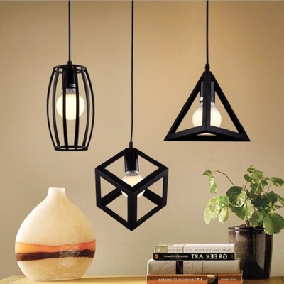 Iron art Retro Industrial wind Triangle Ellipse Square a chandelier Lampshade LED Geometry Restaurant a chandelier