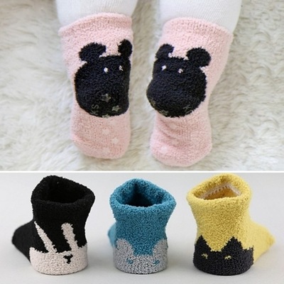 韩版新款超厚儿童冬季睡眠袜婴儿小童宝宝地板袜子 珊瑚绒防滑袜