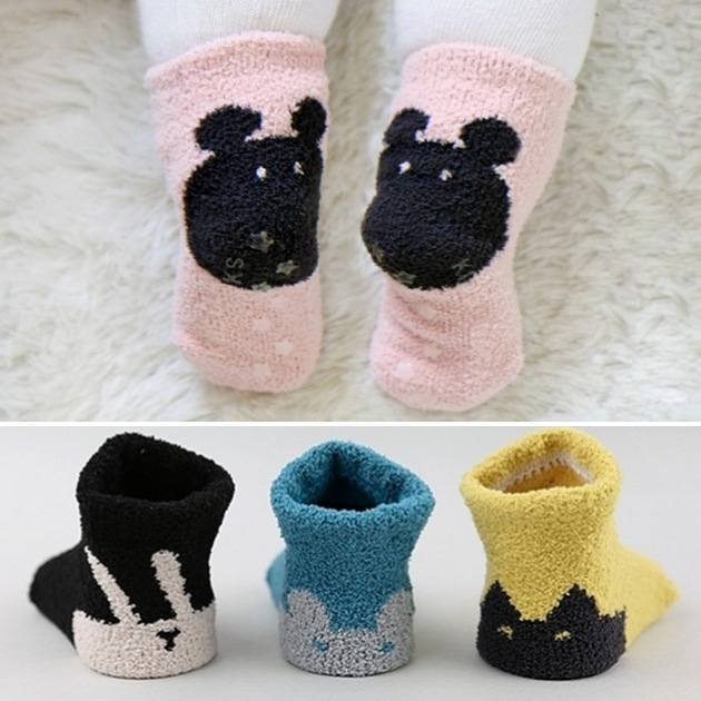 Korean Edition new pattern Super thick children winter sleep baby Children baby Floor socks Coral Non-slip socks