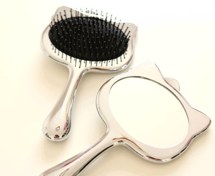 Cute Comb Hair Brush Handheld Mirror Massage Make Up Electroplate ...