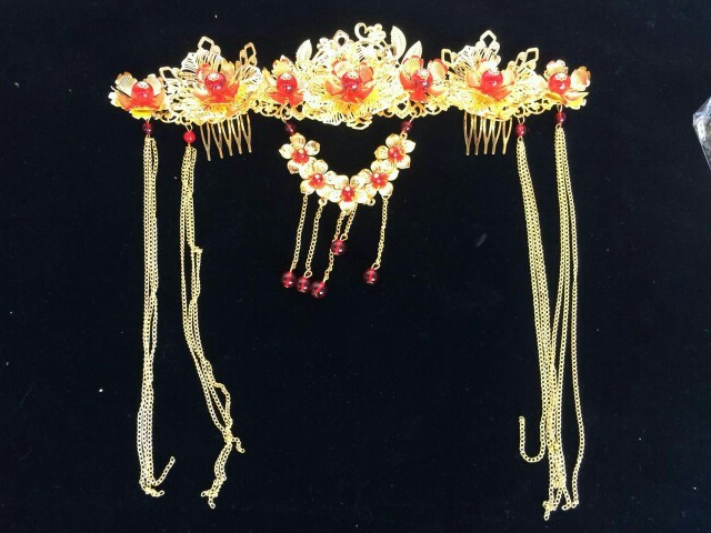 _古装头饰金色复古凤冠后梳饰品结婚秀禾服旗