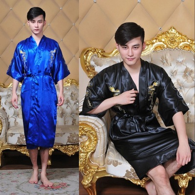Tang suit robe for male Ethnic men Tang Nightgown bathrobe residence dress embroidered pajamas