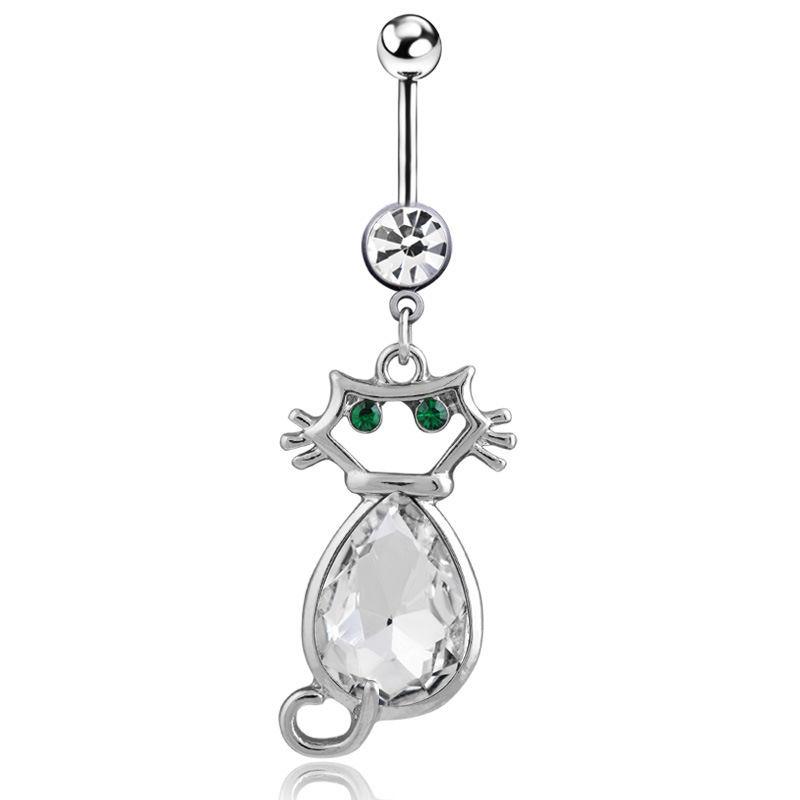 Simple Style Cat Stainless Steel Inlay Zircon Women's Belly Ring 1 Piece display picture 4