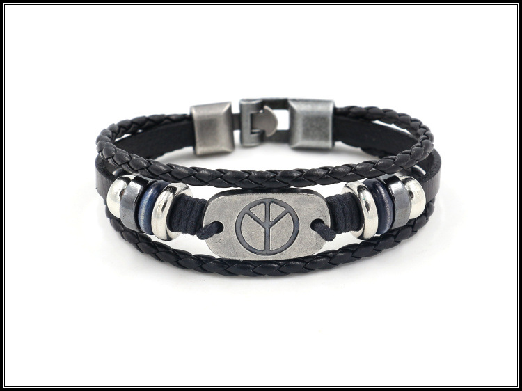 La Paix Logo Une Paire De Boucles Véritable Bracelet En Cuir Hommes De Perlé Bracelet Poignet Anneau De Femmes Souhaite Offre À L'exportation Ornement En Gros display picture 4