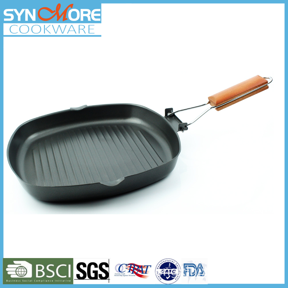 28cm油性不粘牛排煎锅可拆手柄折叠多功能平底煎蛋煎饼长方形|ru