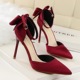 5196-1 Korean version of sweet beauty shoes with high heels and shallow sharp pointed Satin hollow bow bow with sandals.