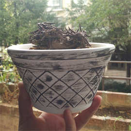 红陶花盆  复古手工彩绘花盆