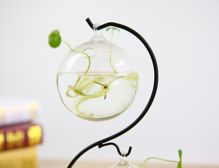 Creativo de estilo europeo colgante florero de vidrio hidropónico botella colgante Marco de hierro tanque de peces decoración del hogar artesanía
