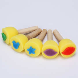 6只套装热卖儿童绘画工具海绵印章原木手柄图形章低价批发益智