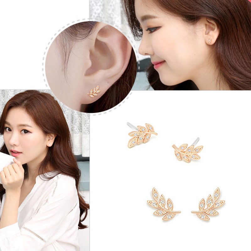 Korean Edition leaf Ear clip Same item leaf Ear Studs Sweet temperament Ear Studs