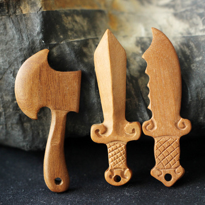 桃木雕刻小剑 斧子 刀手工diy饰品配件批发木质工艺品散件