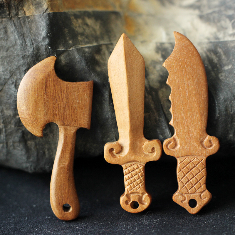 桃木雕刻小剑 斧子 刀手工diy饰品配件批发木质工艺品散件