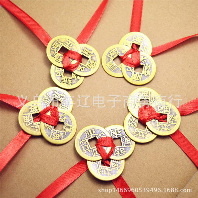 红丝带纯铜三帝古钱串吊坠风水钱币三帝铜钱钱批发 价格 厂家 哪里买 我有货 B 5yoho Cn