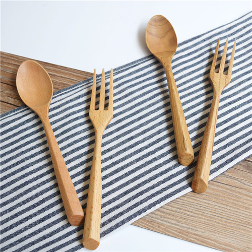 Japanese simple creative triangle handle wooden spoon and fork set fashionable wooden spoon and fork tableware