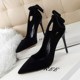 3168-1 Korean version sweet beauty high-heeled shoes thin heels show thin high-heeled suede shallow mouth pointed hollow bow single shoes