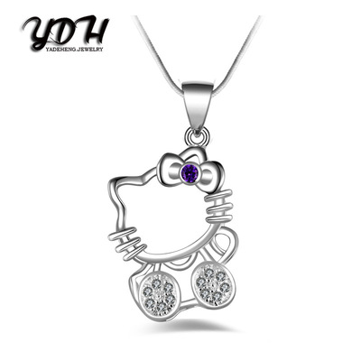欧美kitty猫项链 kt猫项链 时尚镀银套链 AAA锆石饰品凯蒂猫项链