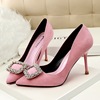 European and American style women’s shoes thin heel， high heel， shallow mouth， suede， slim， slim， pointed， buckle， water