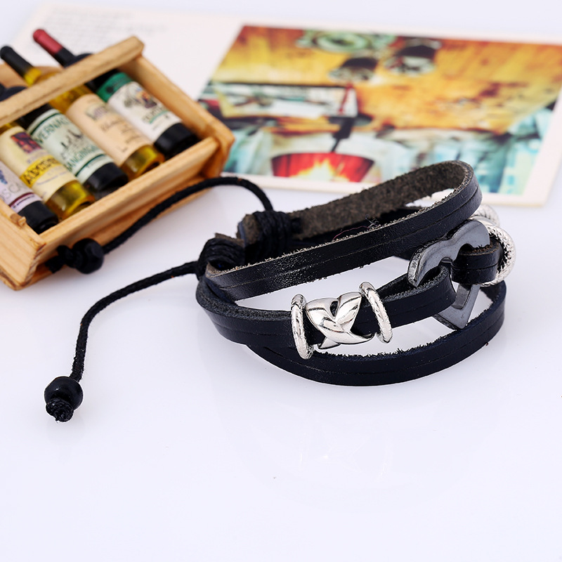 New beaded leather bracelet simple fashion jewelry heart couple leather bracelet