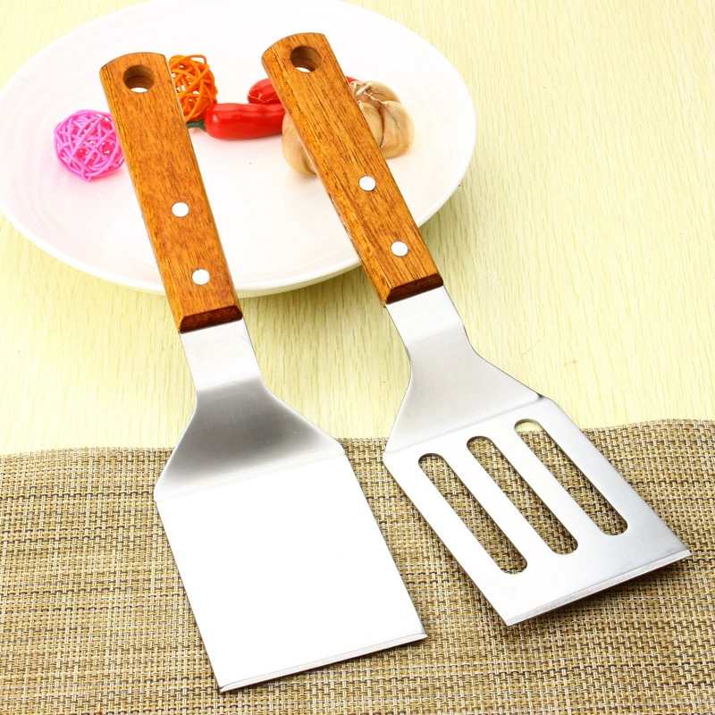 [Нержавеющая сталь кухонная короткая лопатка плоская лопатка для теppanyaki многофункциональная лопатка утолщенная деревянной ручкой]