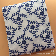 厂家直销 亚麻面料 麻布印花 中国式青花瓷系列 蓝梅花 桌布