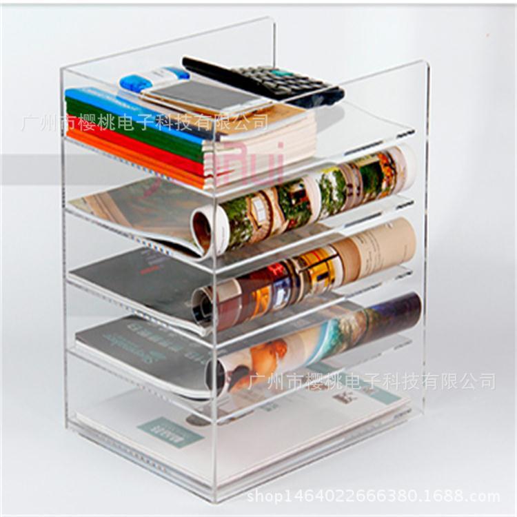 亚克力办公用品 A4资料架 亚克力文件柜 透明桌面文件收纳架订做