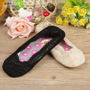 Korean-style Lace Boat Socks Do Not Drop Heel Shallow Foot Silicone Non-slip Socks Summer Cotton Bottom Thin Women's Invisible Socks