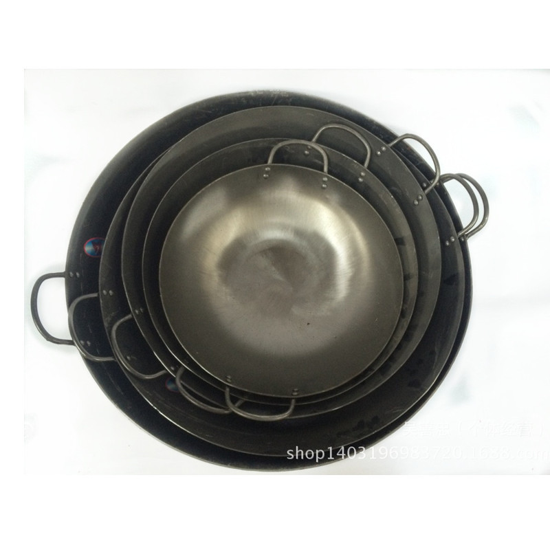 Running Jianghu 2.0 #40-120cm thick diamond side pan uncoated hotel non-stick wok binaural iron pan