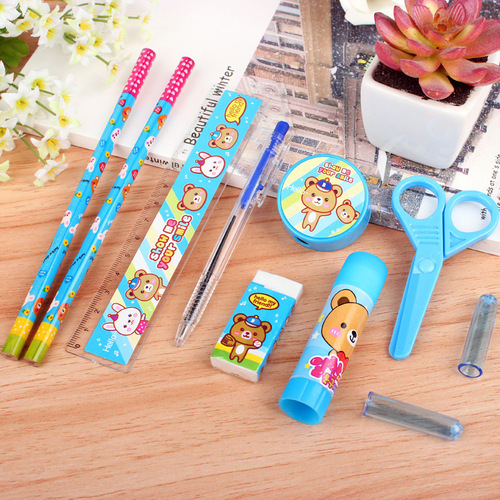 Cartoon stationery set 10-piece gift box set 5-piece creative children's birthday gifts cute student prize supplies