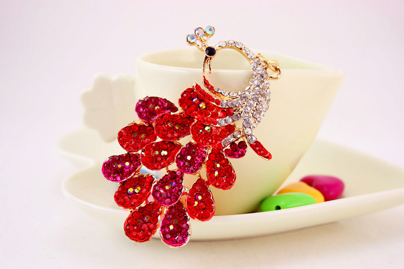 41g Weight Alloy, Metal Material Animal Pattern Unisex Gender Pink, Purple, Red, Blue, Gold Color Creative Diamond Peacock Keychain 14