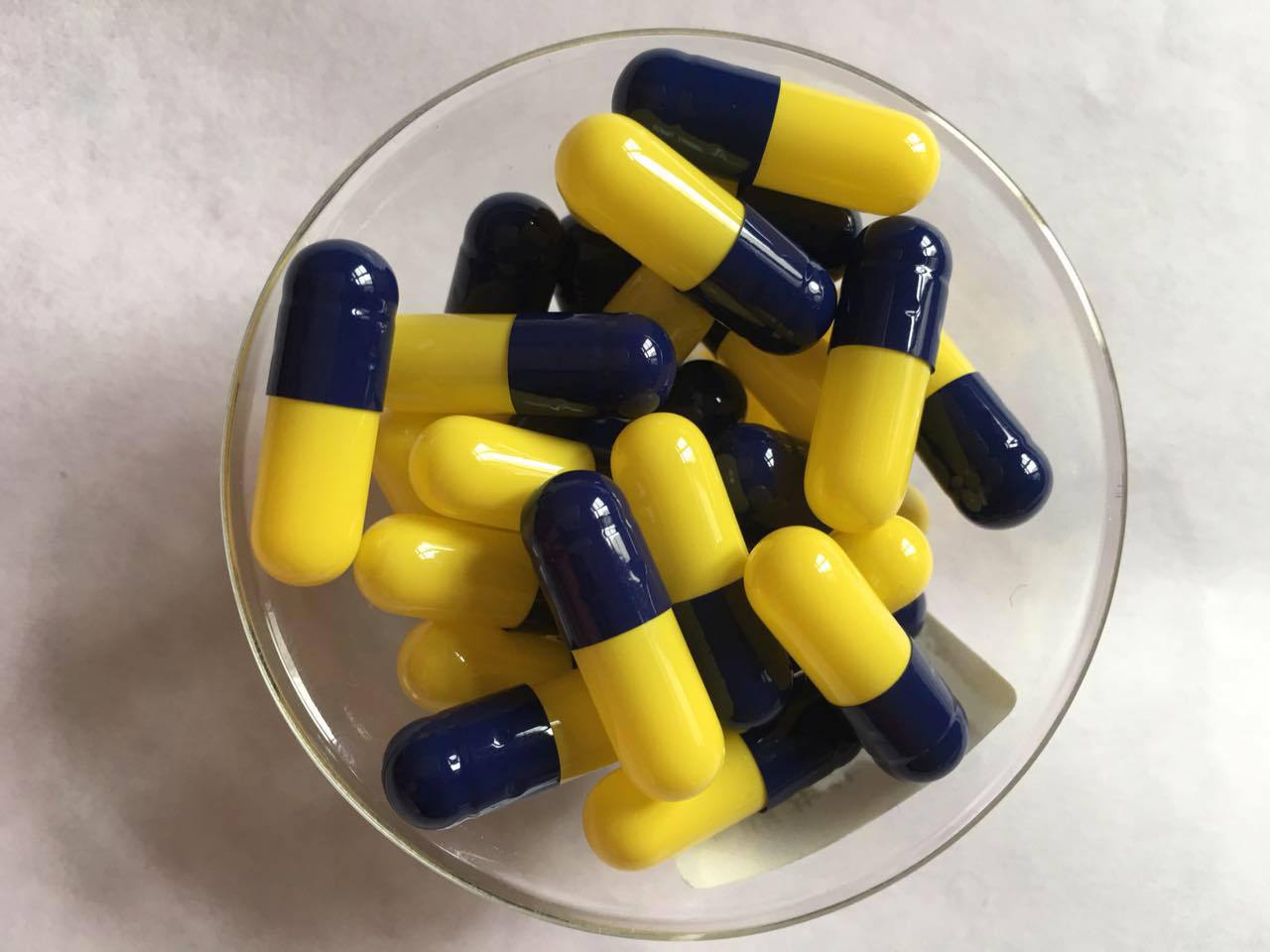 厂家销售明胶空心胶囊           0#蓝黄