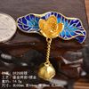 S925 Gold Golden Golden Flower Burning Blue Scenery Blue Enamel Lotus Hualien Puff Handmade DIY accessories