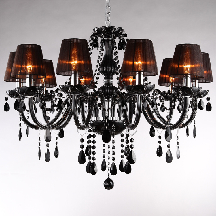 Guzhen fábrica al por mayor araña de vela negra de 6 cabezas con pantalla araña de cristal negro lámpara de vela Europea restaurante
