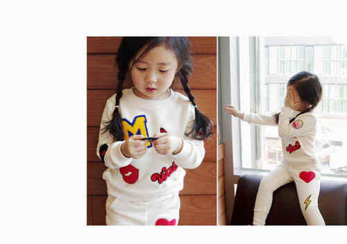  spring foreign trade children's clothing wholesale girls Korean style children's suit round neck long-sleeved sweatshirt two-piece set factory direct sale
