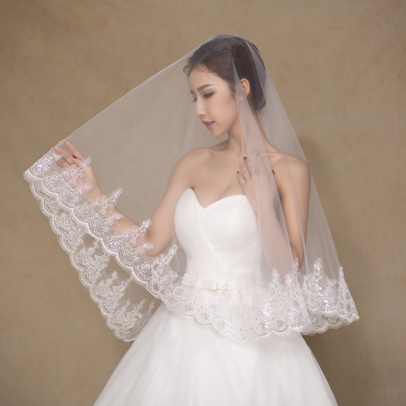 New bridal wedding dress veil Korean lace white sequins veil specials New bridal wedding dress veil Korean lace white sequins veil specials