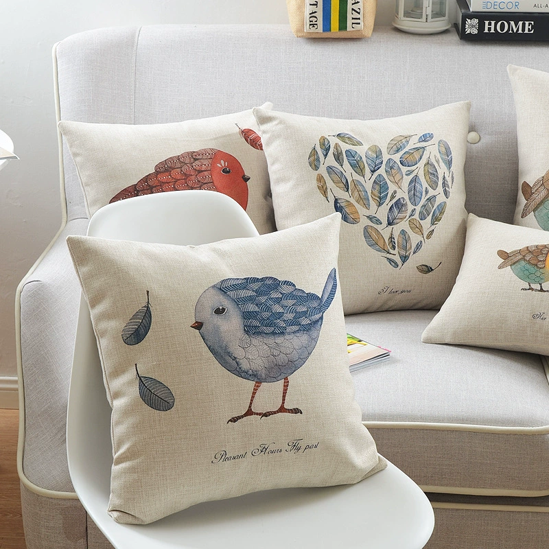 Xianrui Home Fresh Nordic Иллюстрация Птица Диван Подушка Хлопок и лен Подушкa для производства по персонализированному рисунку