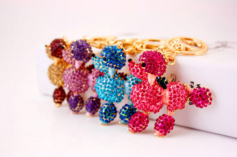 43g Weight Alloy, Metal Material Animal Pattern Unisex Gender Coffee, Pink, Purple, Blue Color Poodle Dog Car Keychain 2