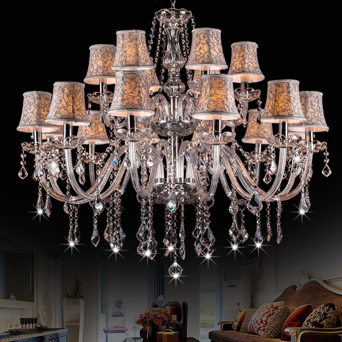 Fábrica al por mayor 18-cabeza doble capa 12 + 6 araña adecuado para dúplex Villa escaleras cristal araña Hotel vestíbulo
