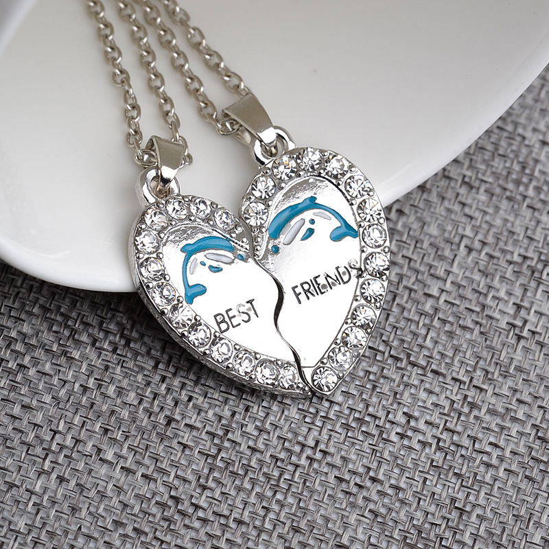 Wholesale Best Friends Necklaces Gold Heart Pendant Bestie Heart Mosaic