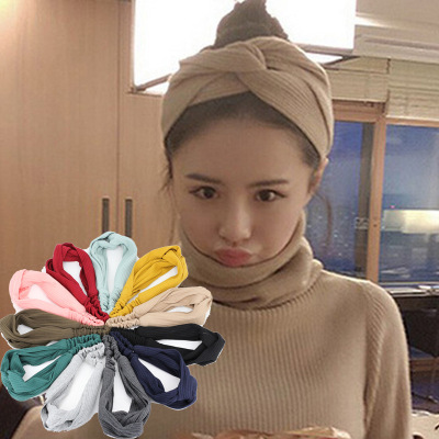 喜庆同款 宽交叉发带 松紧头带发套打结针织纯棉 百搭韩版发饰B66|ru