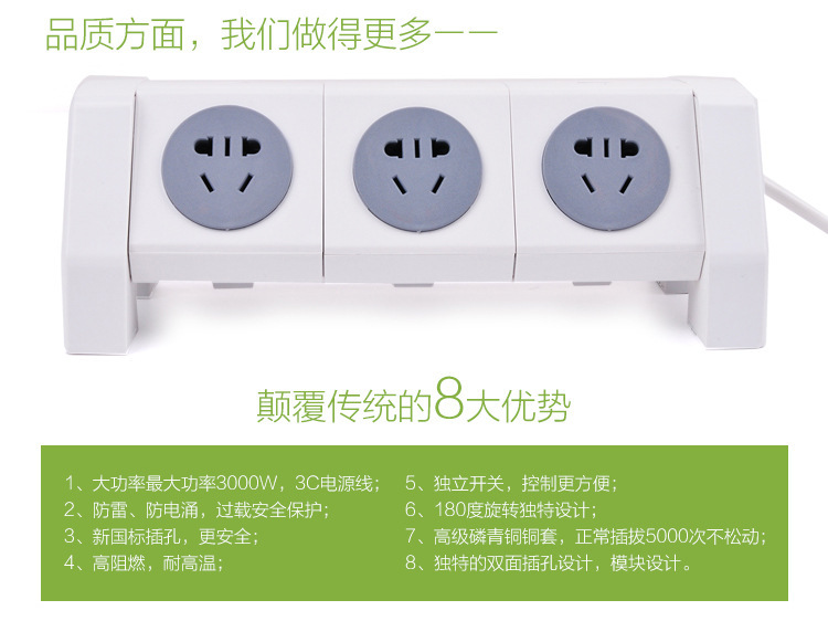 创意旋转排插线板 USB2.1A智能快充电 大功率电器插座8