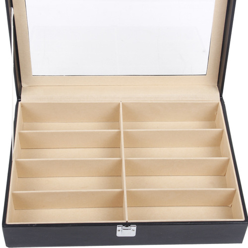 Glasses Storage Box Jewelry Box Black PU Leather 8-Gate Transparent Jewelry Sunglasses Storage Box Wholesale