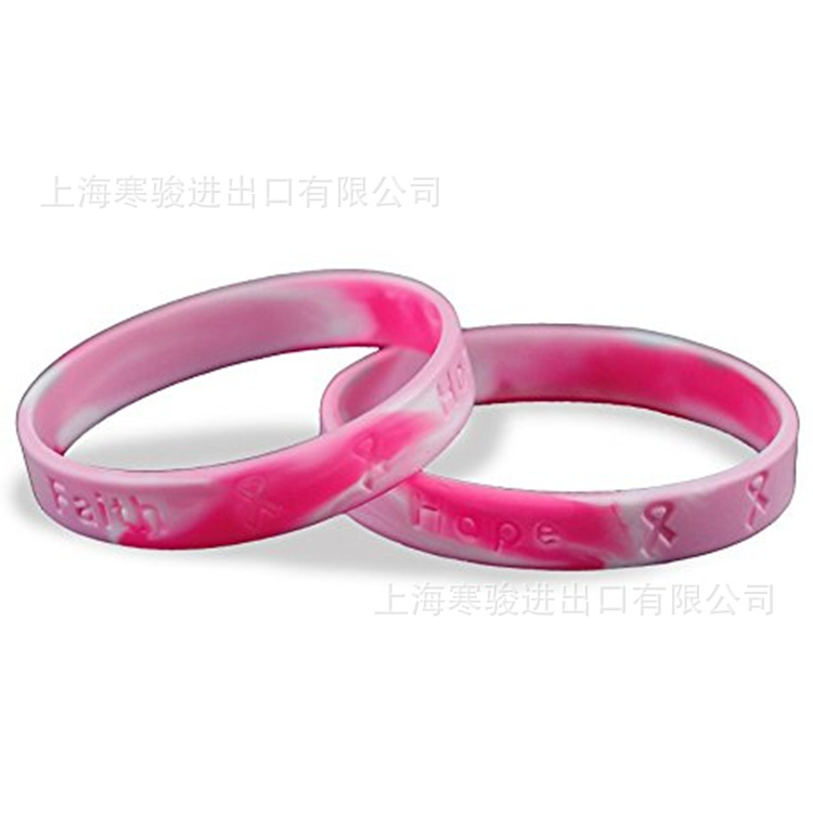 Pink Camouflage Awareness 硅胶手环 faith hope love 手腕带