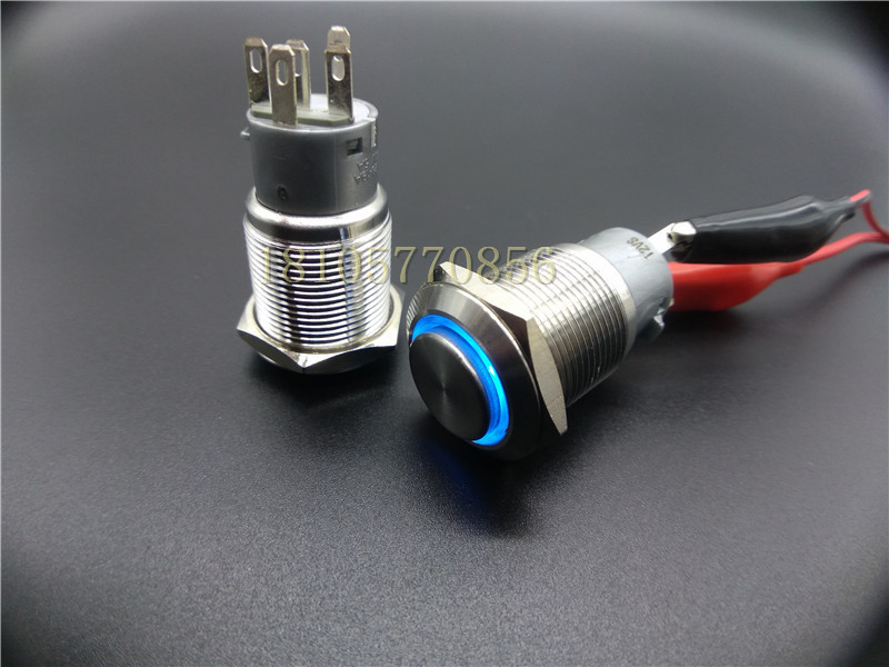 19MM金属按钮复位LED灯12V24V高头304不锈钢防水油防锈电源开关